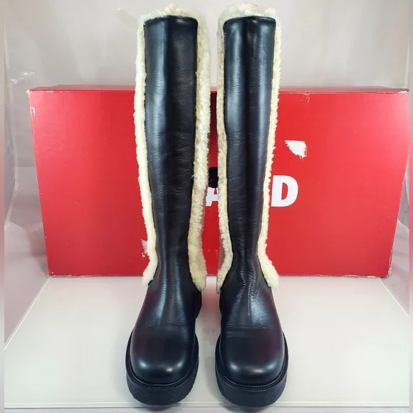 NWT$495 STAUD Women's Palamino Shearling Trim Black Cream Riding Boots Sz 36, 6 - Picture 7 of 16